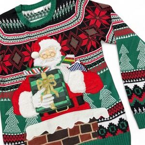 Ugly Christmas Sweater Santa Chimney Knit Pullover Holiday Sweater Men Medium